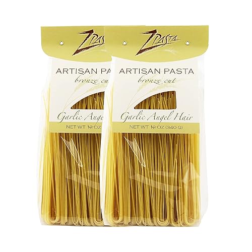 ZPasta - Pelo de ángel de ajo - Pasta artesanal de corte de bronce de 12 onzas (paquete de 2)