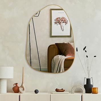 PERFNIQUE Irregular Wall Mirror Asymmetrical Mirror, 69 x 48 cm Gold Mirrors for Bathroom Bedroom Living Room Entryway, Decorative Modern Boho Wall Decor