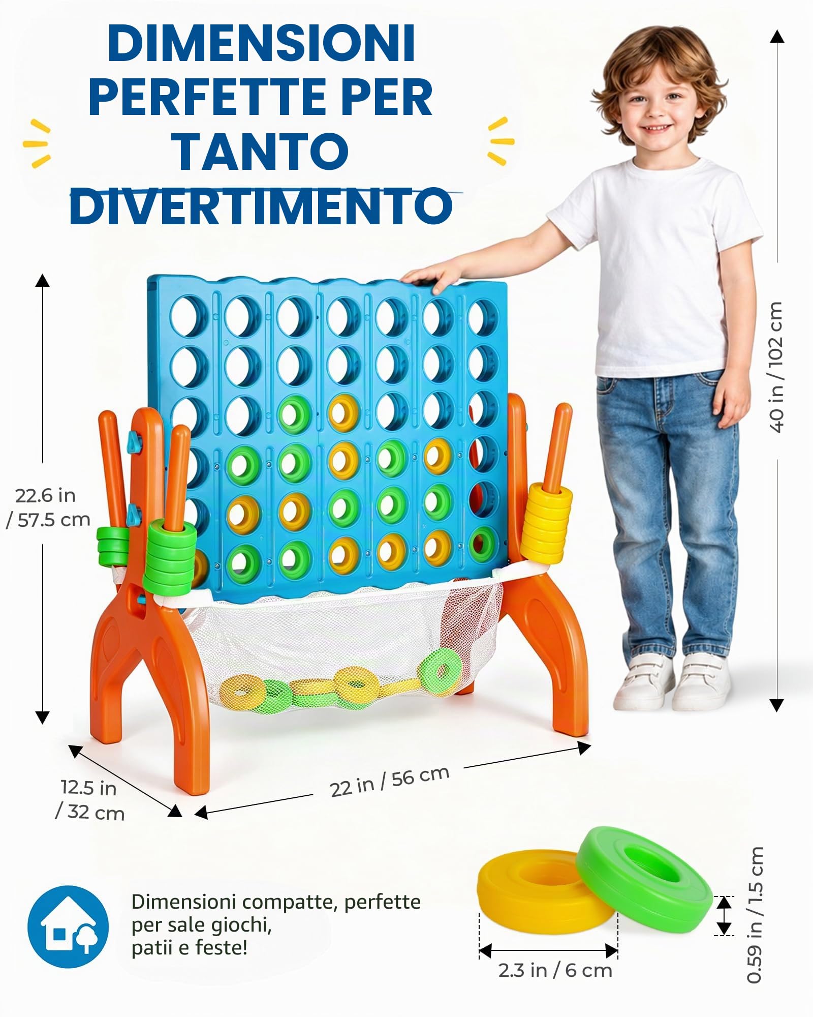 Grande gioco di strategia quattro di fila - Gioco di strategia quattro di fila di alta qualità per bambini dai 3 anni in su, perfetto per interni ed esterni 4 in fila divertimento, riunioni