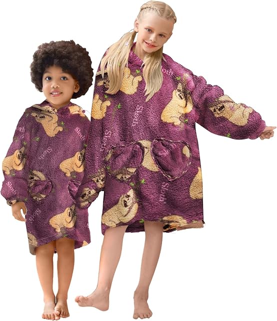 Adisputent Kids Blanket Hoodie Snuggle Oversized Sherpa Blanket Toddlers Boys Girls Super Soft Cozy Fleece Fluffy Blanket Hooded Wearable Blanket With Pockets 2-7 Years Purple Sloth