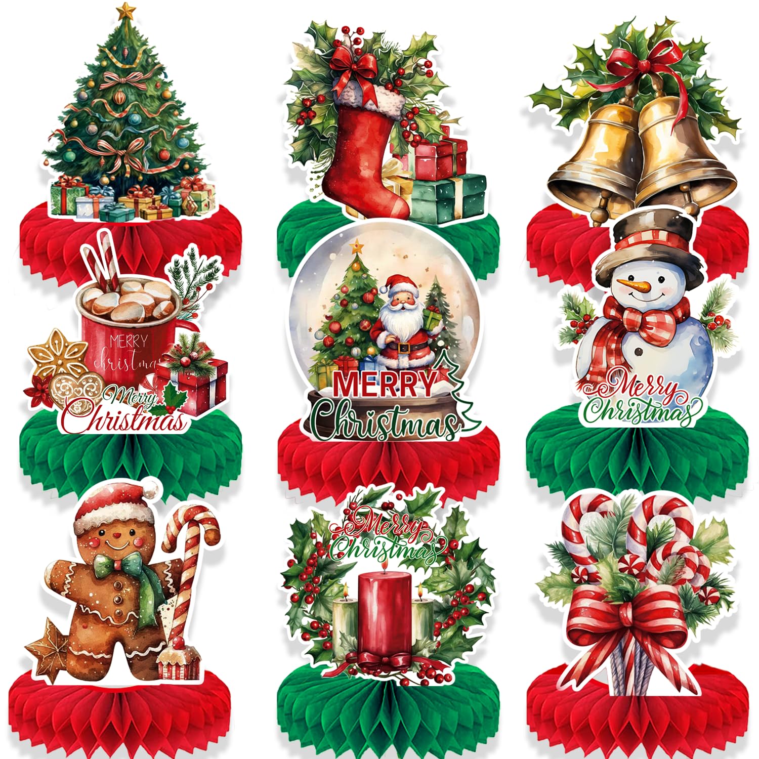 Christmas Table Decorations Christmas Honeycomb Table Centerpieces for Christmas Party Decorations, 9 Pcs