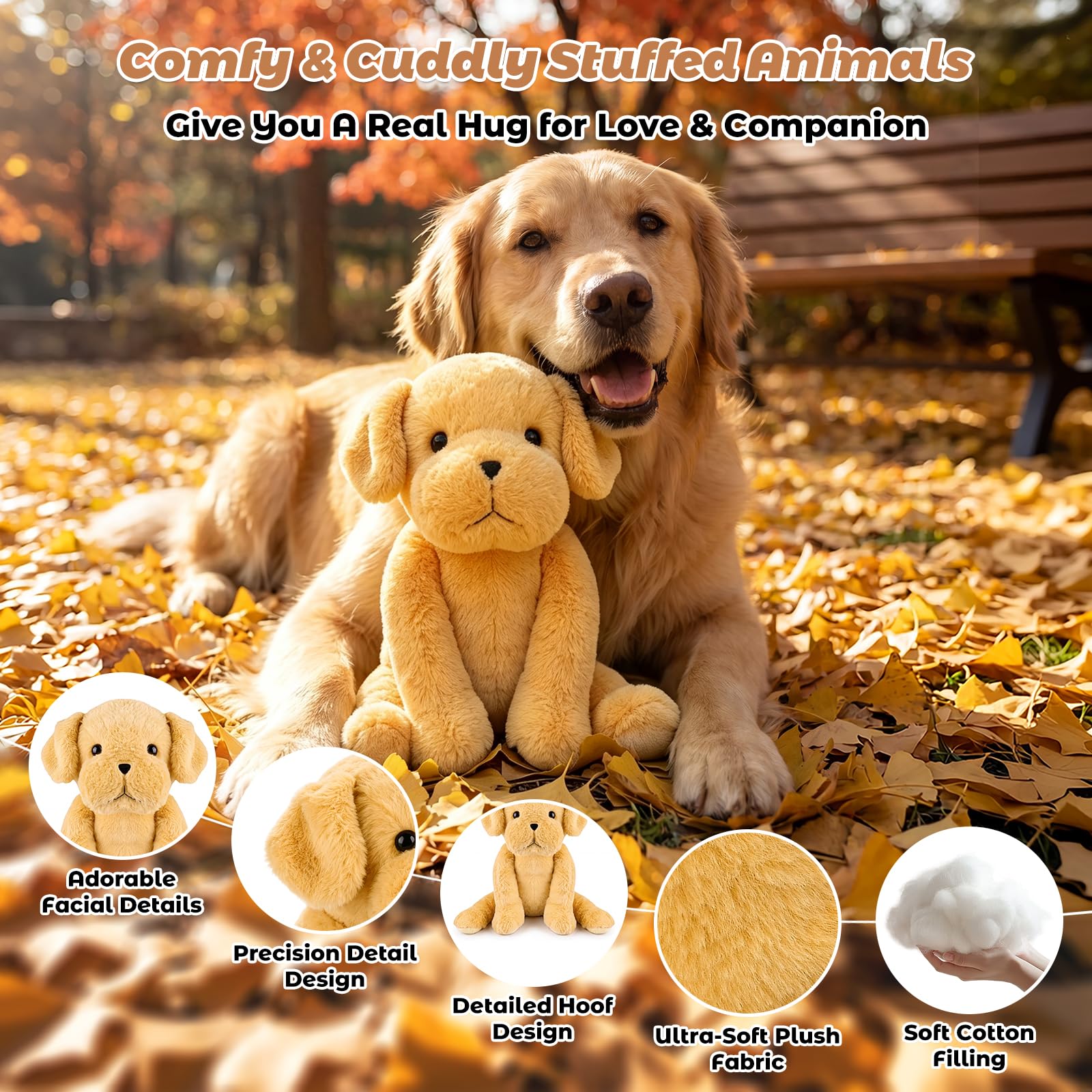 Chien en peluche jaune de 61 cm, animaux en peluche lestés assis et