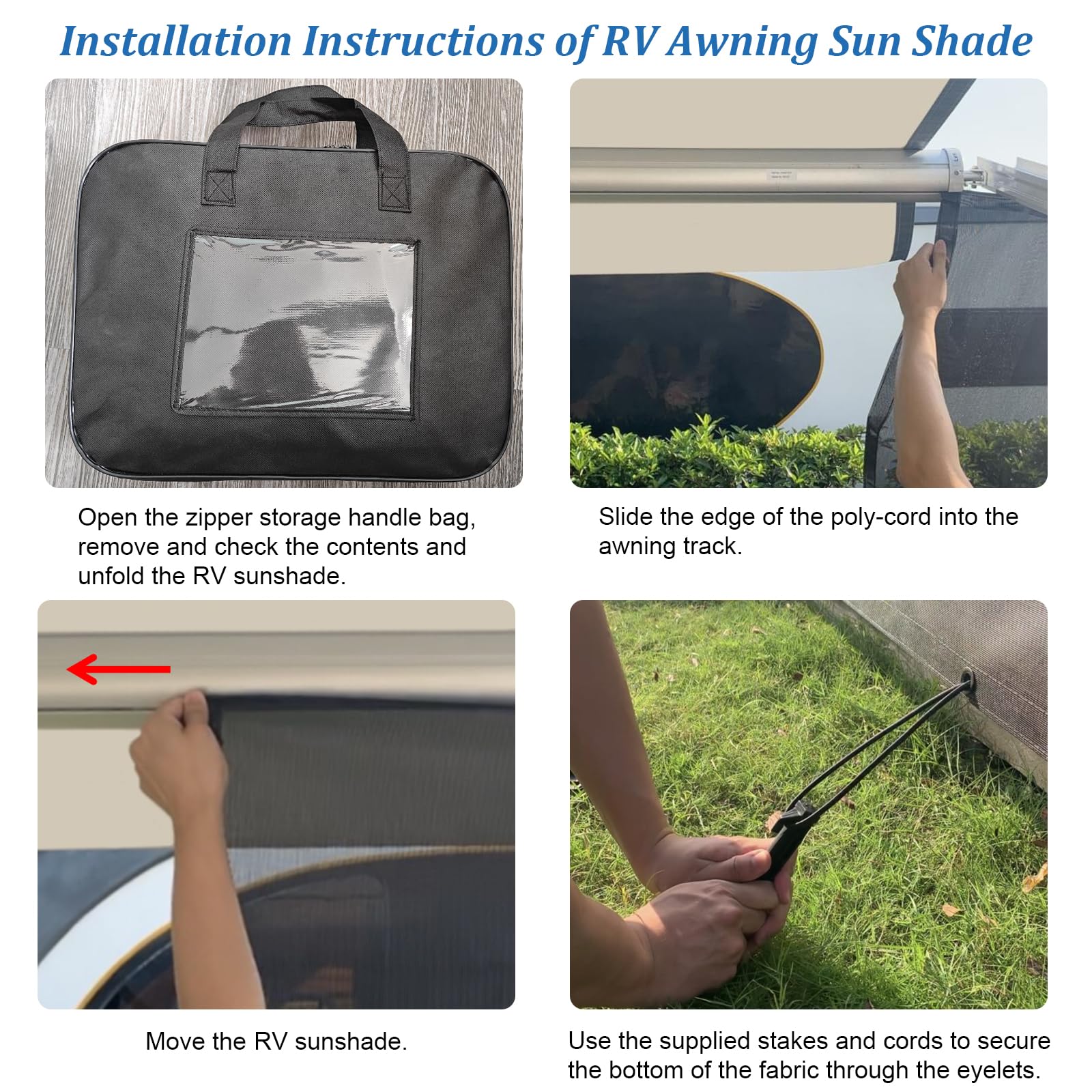 JAOGAUS Wohnmobil View Blocker Sonnenschutz, 2.4m x 3m Winddurchlässige Vorderwand für Markise, Universeller RV Markisen Sichtschutz mit Kompletten Kits, 86% Sonnenschutz, Wind und Regen