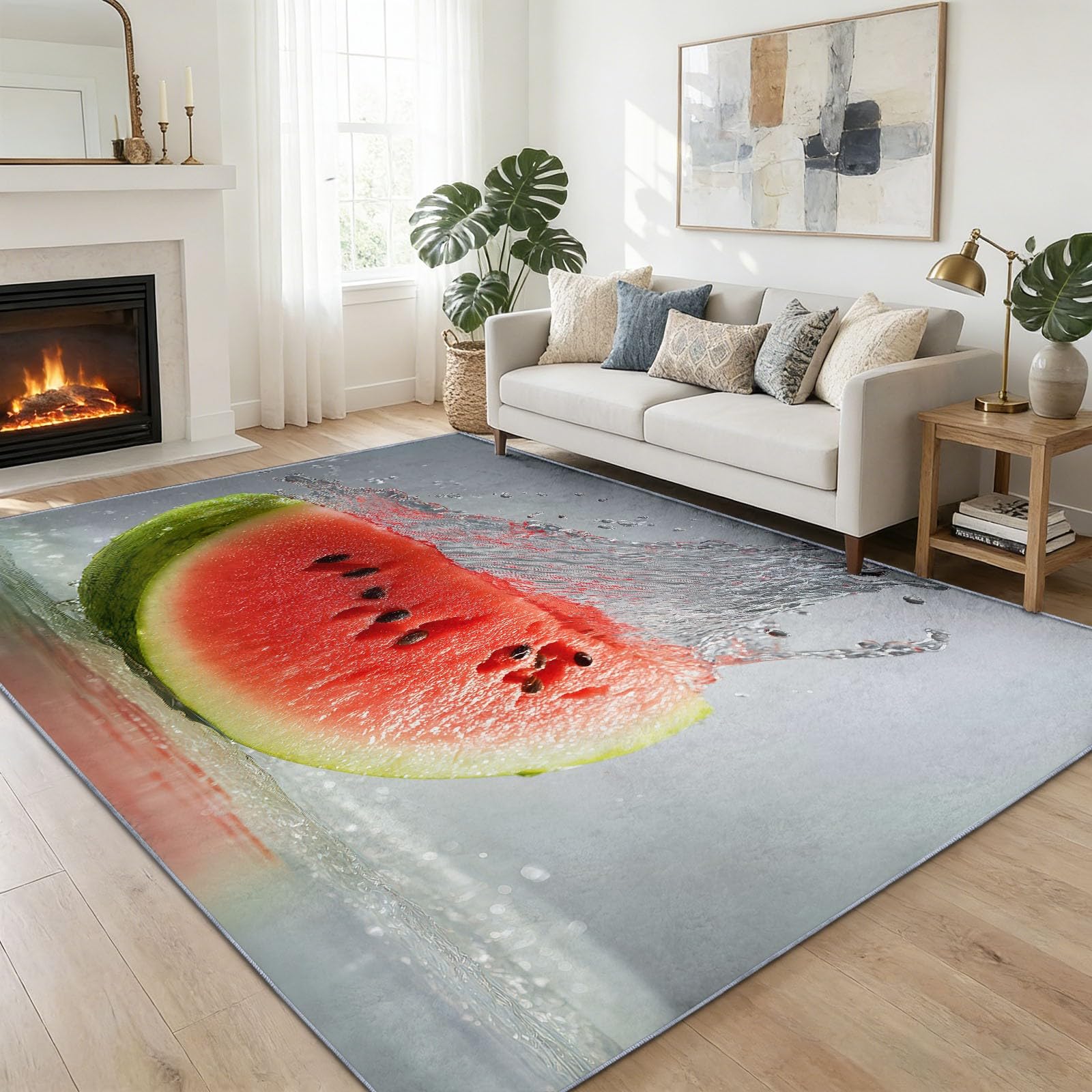 Générique Tapis Salon Lavable en Machine Traditionnel, Grand Tapis Dynamique Fruits Pastèque Antidérapant À Poils Courts pour Chambre à Coucher Cuisine Entrée Salon Decoration 80 x 150 cm