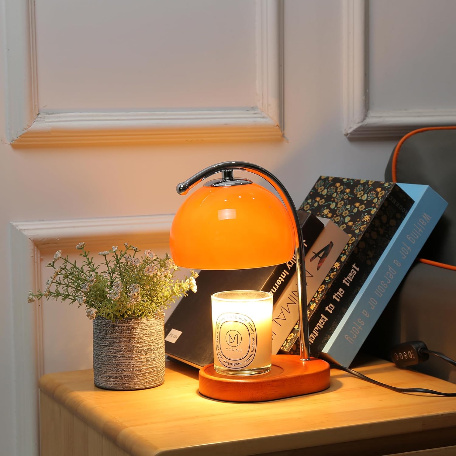 Mid Century Orange Glass Candle Warmer Lamp with Timer & Dimmer, Mothers Day Birthday Gifts for Women Mom, House Warming Gifts New Home, Wax Warmer Lamp for Bedroom Decor with 2 Bulbs