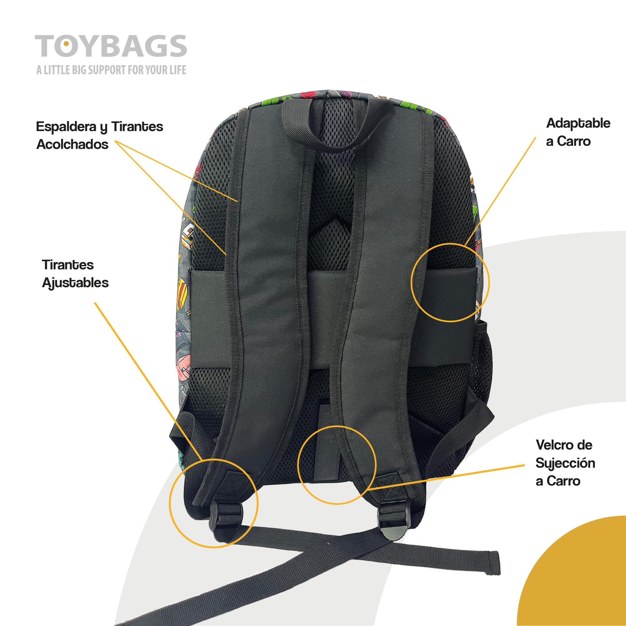 ToyBags Mochila Escolar Minecraft Pixel 25 Adaptable a Carro con Espaldera Acolchada y Compartimento Portalaptop 42 x 31 x 13.5 cm