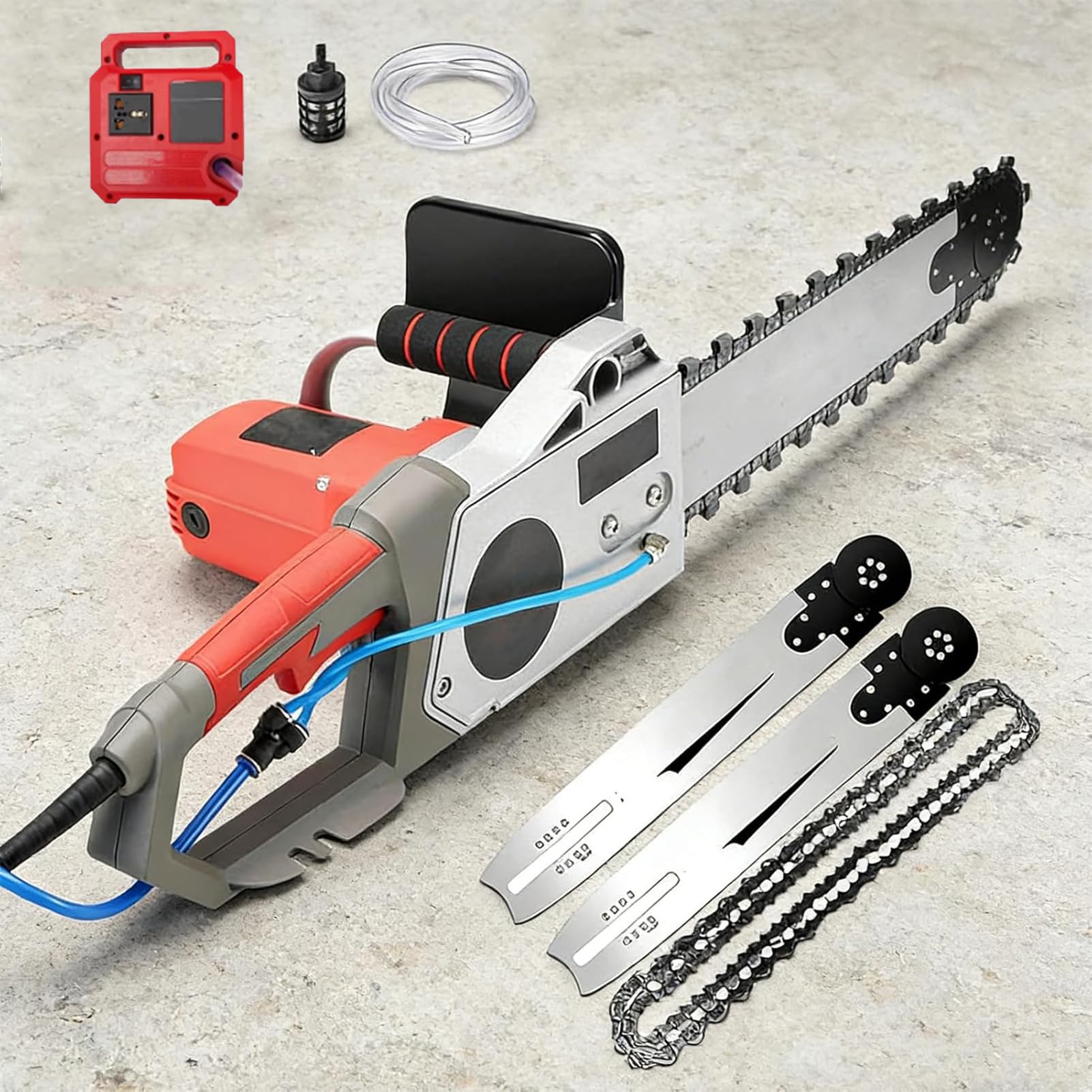 Sierra de hormigón eléctrica de 35 cm/48 cm, con supresión de polvo de agua, con 2 cadenas/2 guías, 0 – 6000 rpm, para granito, madera (5800 W350 mm)