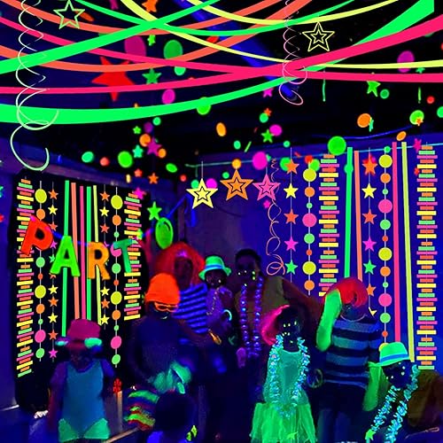 Miniatura 4 de Serpentinas de papel neón que brillan en la oscuridad, 1260 pies, luces negras, decoraciones de neón para fiestas, 12 rollos de papel crepé