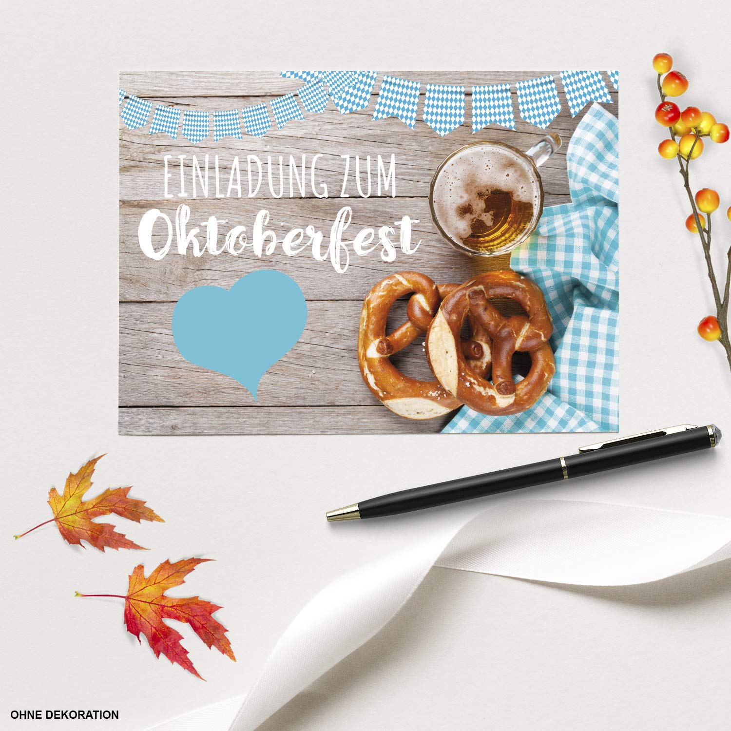 10 Einladungskarten Oktoberfest & Frühschoppen – Mit Dirndl & Lederhosen Motiv, DIN Lang