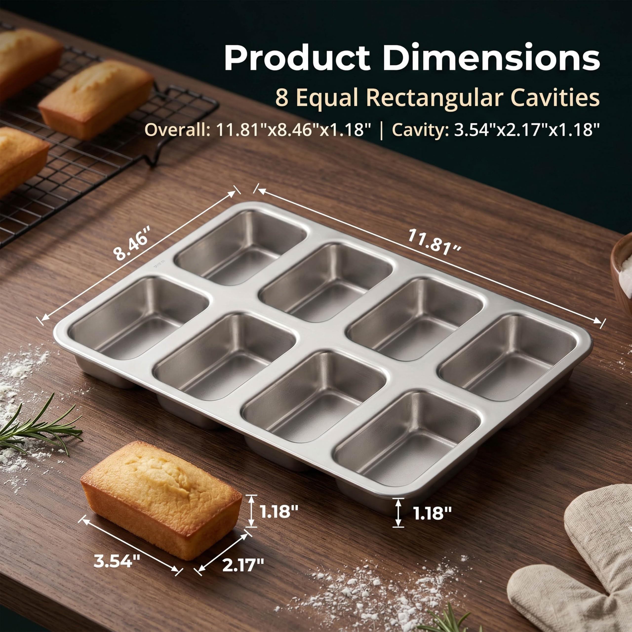 LIANYU Mini moldes para pan de acero inoxidable con 8 cavidades, para