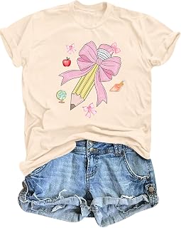 Eatbook Teacher Shirts for Women Funny Back to School Teacher Graphic Tee | Soft Cotton Blend, Cute Letter Print, Teacher Gift, Classroom Wear, First Day of School Shirts, Casual Daily Outfits