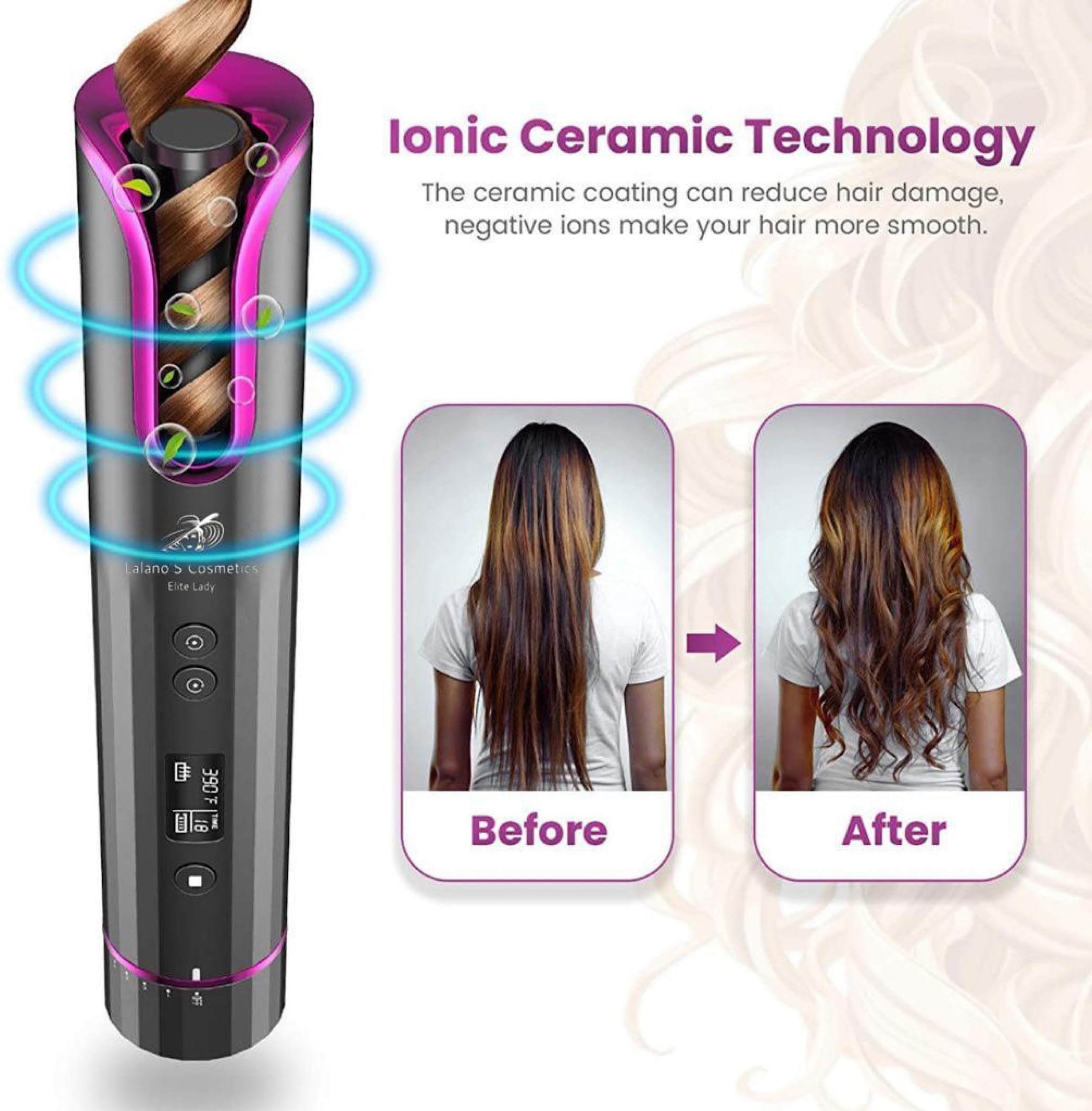 Lalano's Cosmetics - Rizador automático inalámbrico inteligente para el cabello