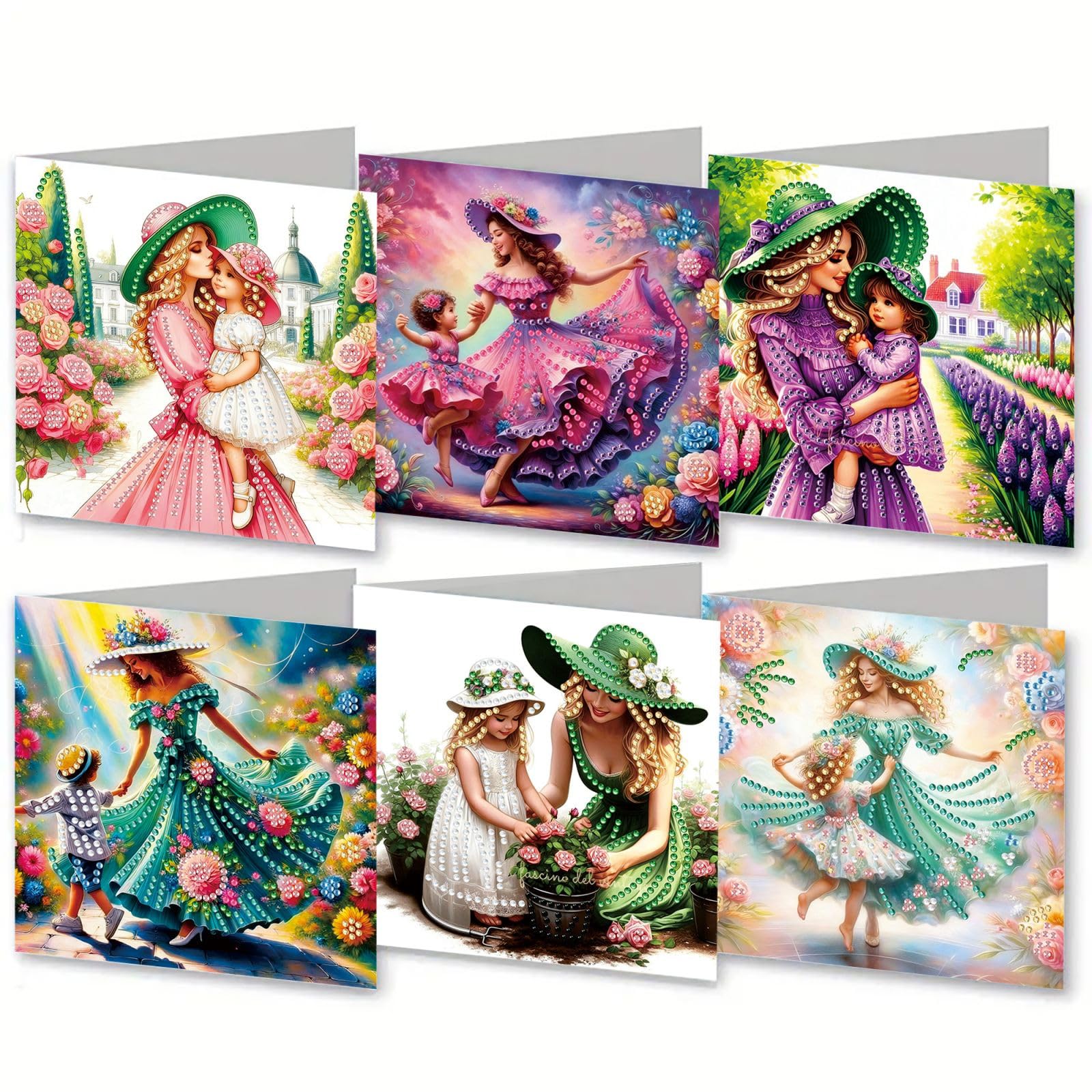 CustmArti Diamond Art Painting DIY Holiday Greeting Card Creative Blessing Folding Six-Pack Stationery Ornament Handmade Present Embroidery-Mother-3
