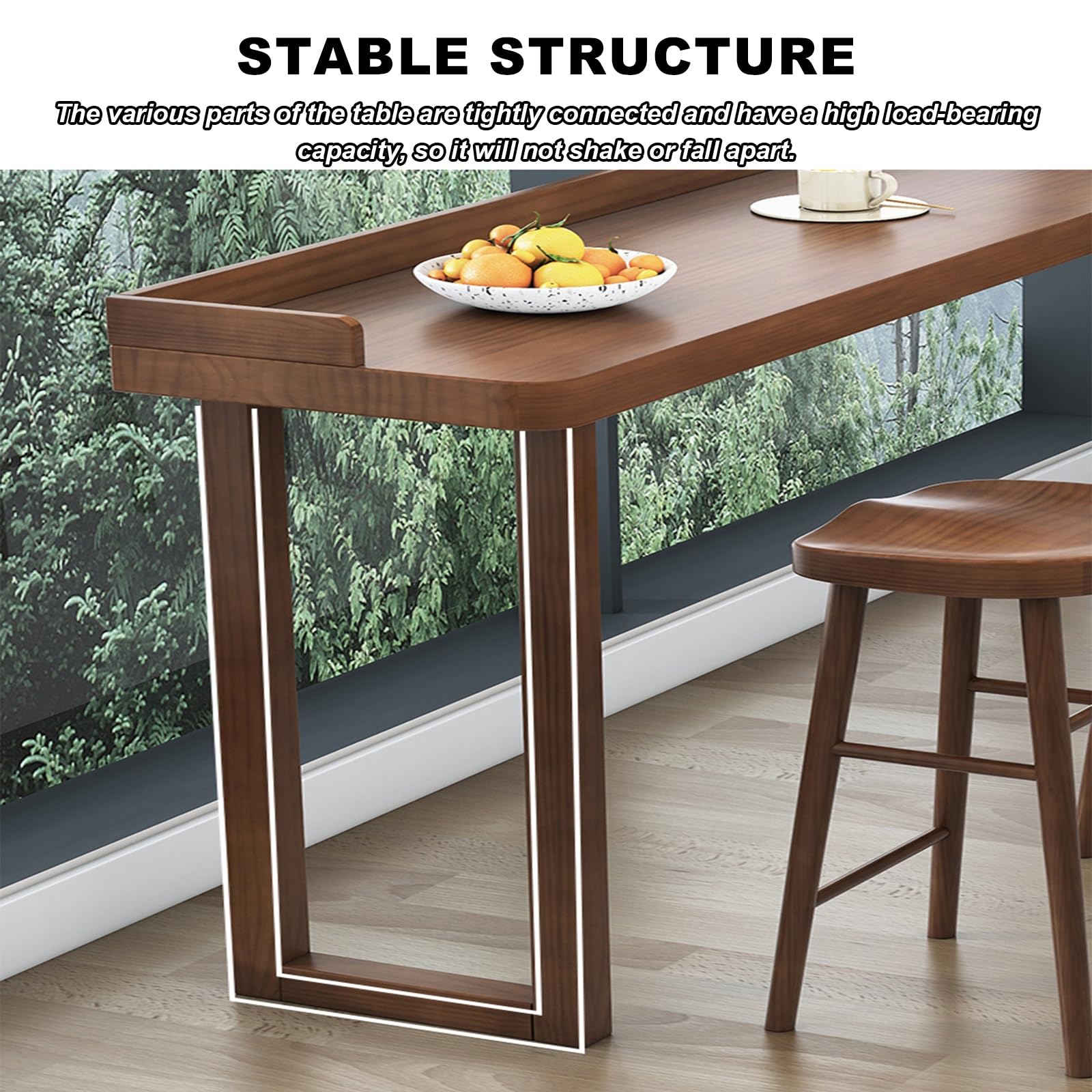 Table de bar murale en bois massif avec garde-corps - Table haute moderne pour cuisine et balcon