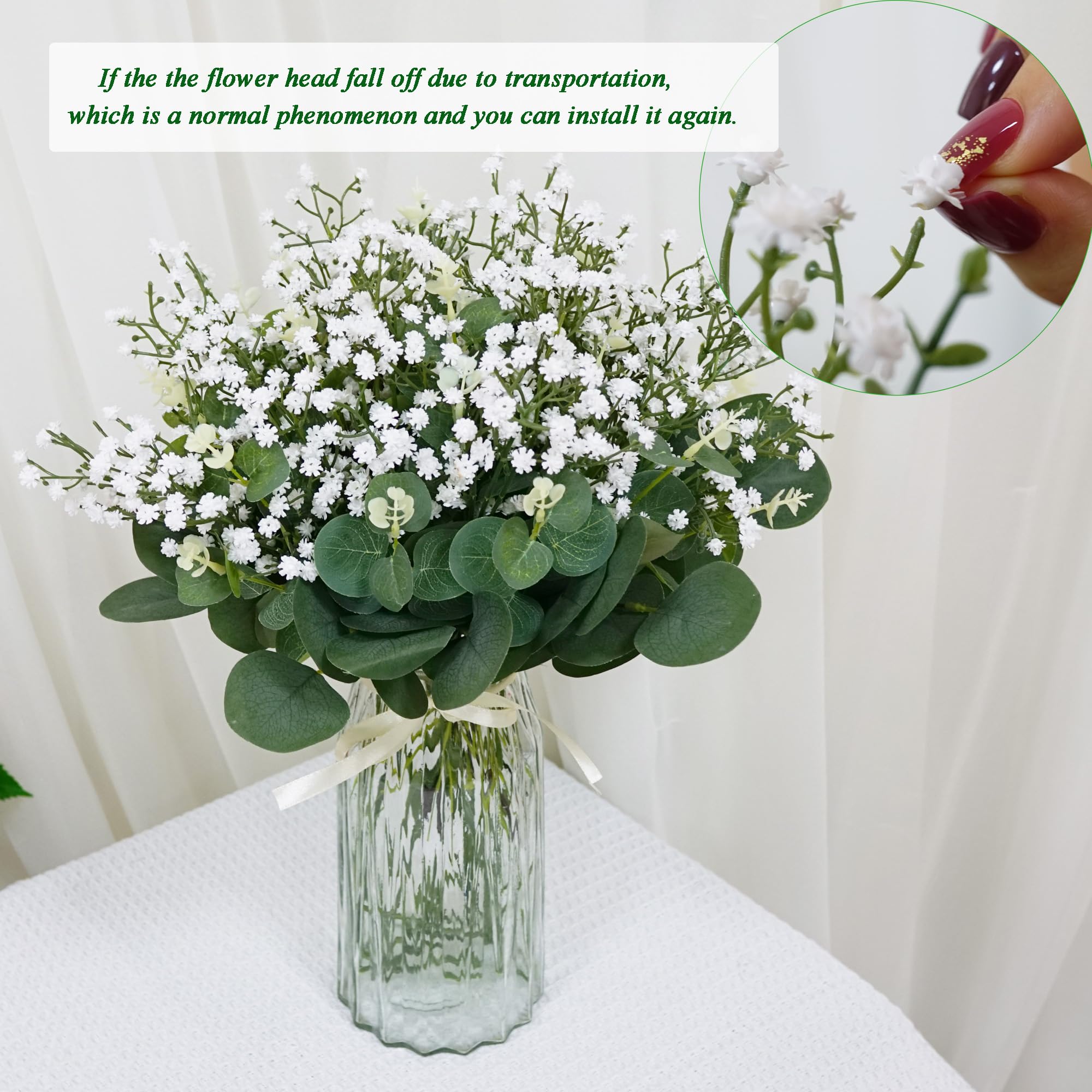 54 flores artificiales de aliento de bebé, a granel, 20.5 pulgadas de largo, flores artificiales de Gypsophila, aliento de bebé, para ramos florales, boda, fiesta, hogar, decoración de