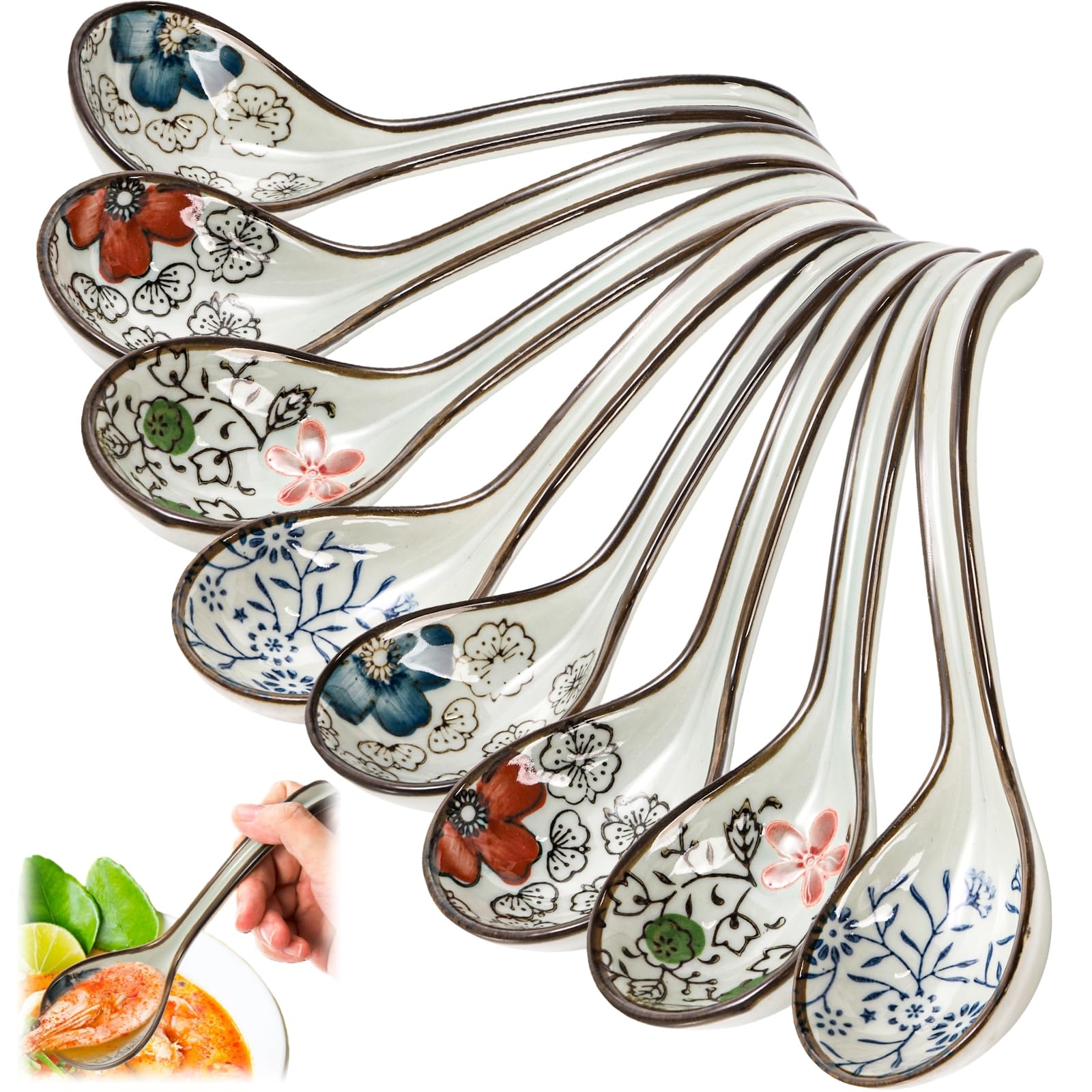 Amazon.com: Cididu 8 Pcs Asian Ceramic Soup Spoons, Japanese Ramen