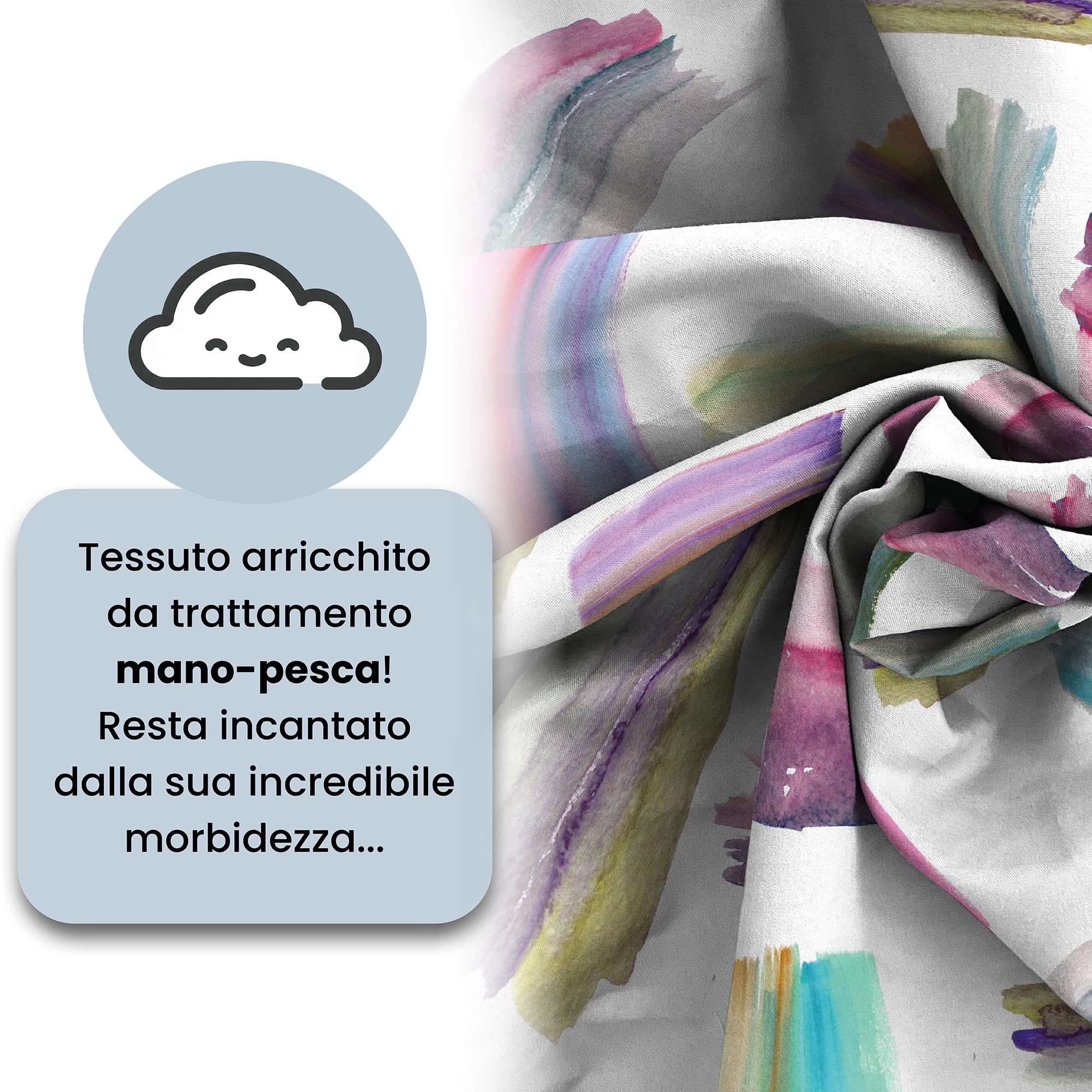 Set Copripiumino Fantasy, Lavorato in Italia - Parure Copri Piumino - Sacco Piumone 200x200 cm con Patella e federa Cuscino, Piazza e Mezza, Multicolor