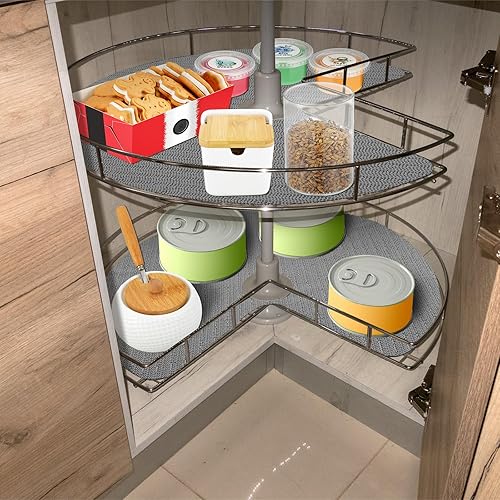 Miniatura 9 de Lazy Susan - 2 forros circulares para estantes, revestimientos no adhesivos para gabinetes de cocina, antideslizantes, antideslizantes, para