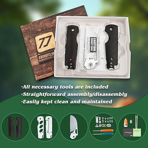 Miniatura 3 de JIN Vaquero Navaja de bolsillo para hombre, hoja de damasco pulida de 2.75 pulgadas, EDC plegable con mango de madera de ébano, kit de bricolaje con