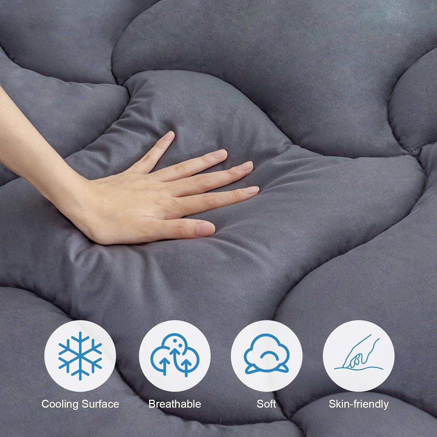 MUUEGM Dual Layer 4 Inch Memory Foam Mattress Topper Queen Size,2 Inch Gel Memory Foam Plus 2 Inch Cooling Pillow Top Cover with 8-21 Inch Deep Pocket,Mattress Pad for Back Pain,Grey