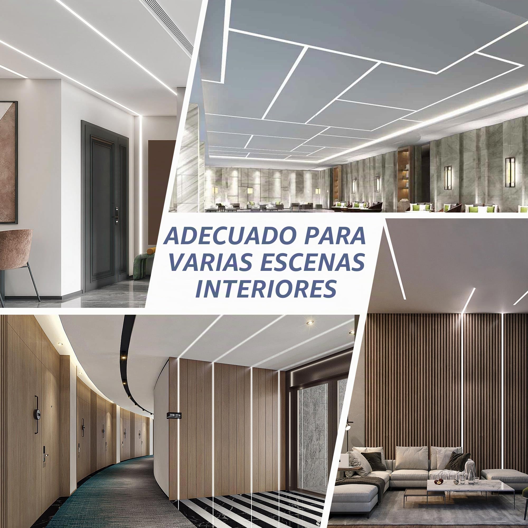 Perfil de Aluminio LED 2m x 6 (12m) - Perfil de Aluminio para Cinta LED, Perfil LED Empotrable en Forma de U con Tapa Blanca Lechosa, Tapas de Extremo (Empotrable -2M, 6)