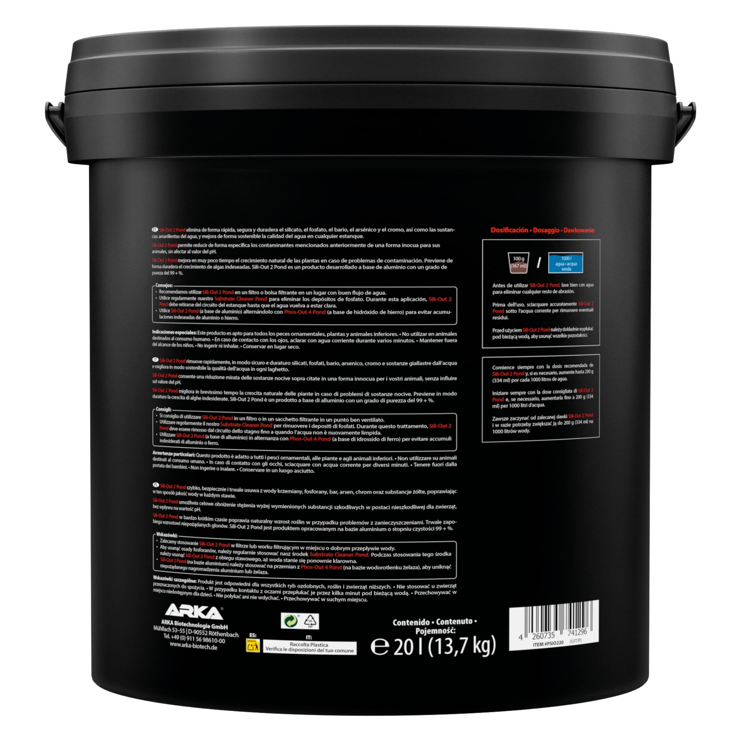 ARKA Pond Sili-Out 2-20 L - Potente assorbitore di silicati, rimuove efficacemente silicati, fosfati e altri inquinanti da qualsiasi laghetto da giardino, migliorando la qualità dell'acqua.