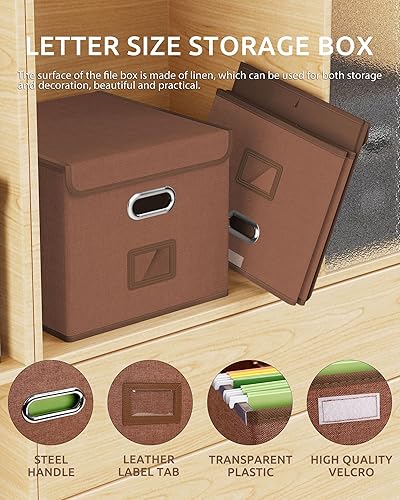 Miniatura 10 de Oterri Caja organizadora de archivos, caja de archivos, archivador pequeño para carpetas de cartas, caja de archivos portátil gris y blanca, caja