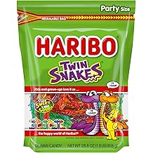 HARIBO Gummi Candy, Twin Snakes Sweet &amp; Sour Gummy Candy, 28.8 Ounce Resealable Party Size Stand Up Bag, Soft &amp; Chewy Snacks, Assorted Fruity Flavors