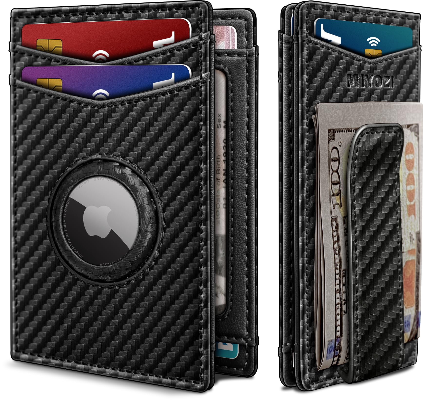 miyozi Airtag Wallet for Men- with Money Clip Gift Boxed, Magnetic Closure Slim Genuine Leather Front Pocket Wallet, 4.1"x 2.8", RFID Blocking