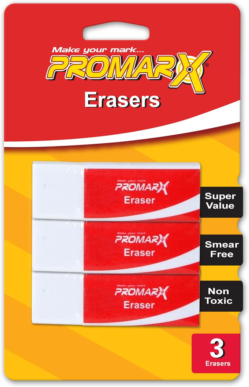 Promarx White Erasers, 3 Count (DA10NRSB0348) Pencil