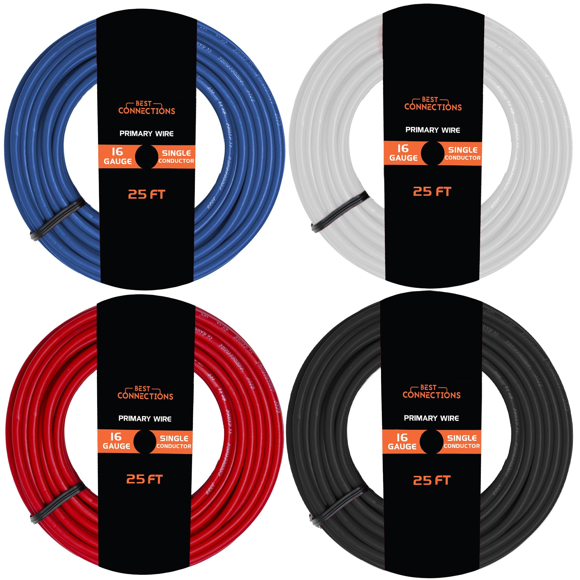 BEST CONNECTIONS 16 Gauge Automotive Primary Wire (Various Color/Size Options) Durable Primary/Remote Power/Ground Electrical Wiring for Automotive