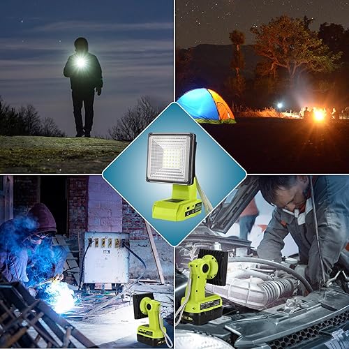 Miniatura 7 de Luz inalámbrica de 1500 lm para batería Ni-Cad Ni-Mh de iones de litio Ryobi ONE+ de 18 V, proyector LED portátil con puerto USB y tipo C, luz de