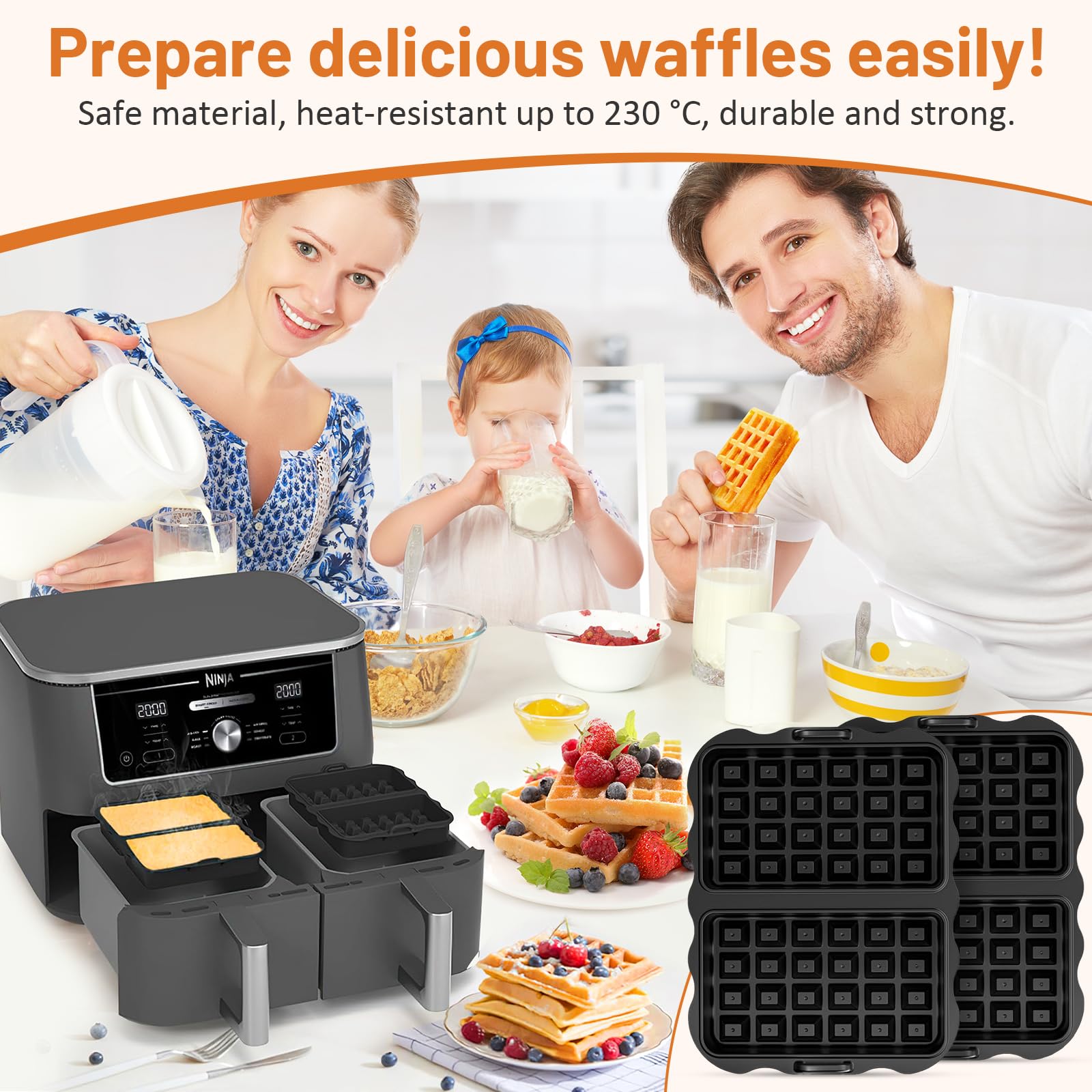 Ninja Heißluftfritteuse Waffeleinsatz - 2 Stück Silikonformen Für AF400/451/500 Modelle