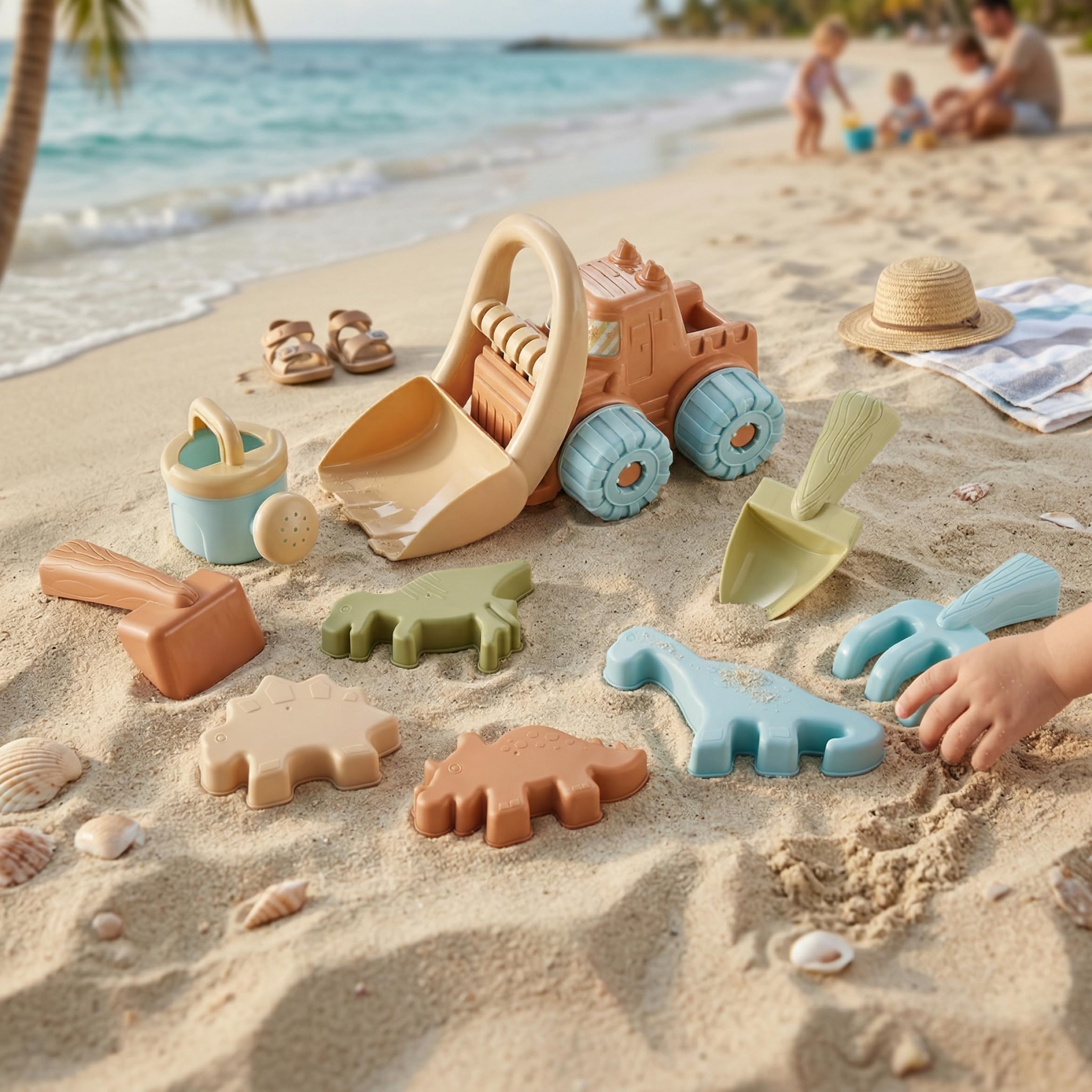 Sandstrandspielzeug, Strandspielzeug-Set, 10-teilig, Spielzeug für Kleinkinder, Sandwerkzeug mit Muldenkipper und Formen, Spielzeugset für Kinder im Freien, Sandkasten und Spielen