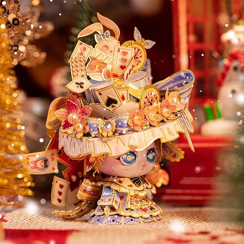 Miniatura 5 de MU Rompecabezas de metal 3D para adultos, figura de Alicia, gato de dibujos animados, kits de modelo de palacio de elfos, edificio en miniatura,