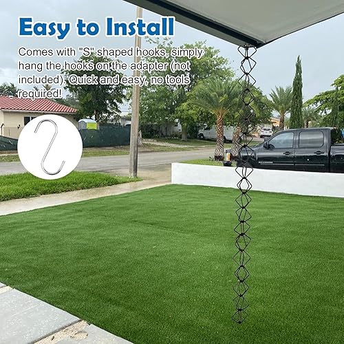Miniatura 4 de JINJIANNING Aluminum Alloy Rain Chain Rhombic Design, Adjustable Black Downspout Replacement, Outdoor Gutter Water Guide Chain with Hook(2.6m