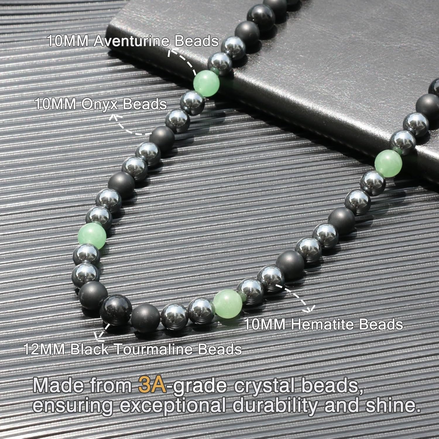 Protection Crsytal Beads Necklace for Men - GENASTO Hematite Black Tourmaline Crystals and Onyx Beaded Necklaces, Handmade Energy Stone Necklace Jewelry Gifts for Him - Image 4