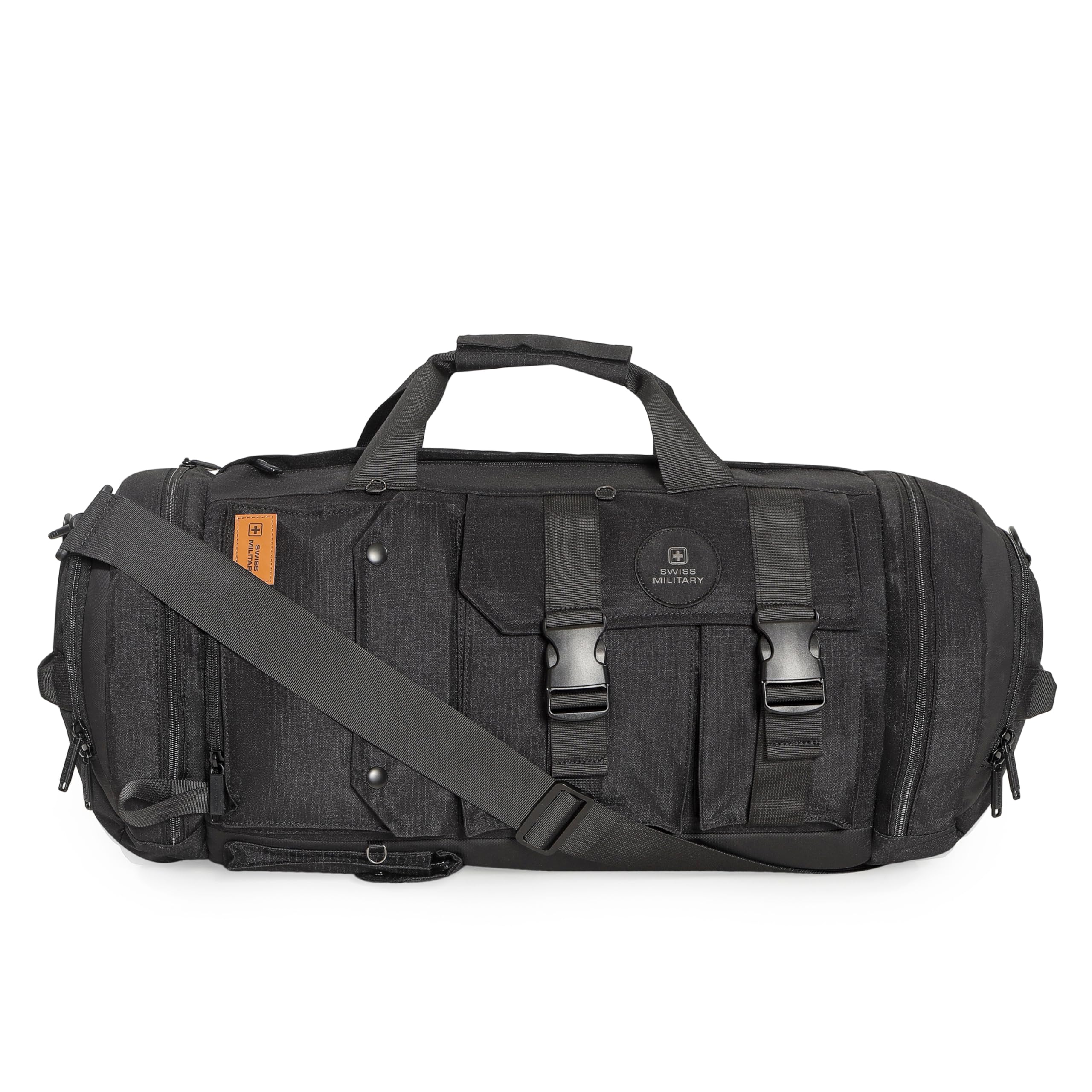 Swiss Military Nelson Convertible Backpack Cum Duffle Bag with Shoe Compartment, Quick Access Pocket, 43L Spacious Travel Gym Bag for Men & Women, Water-Resistant Durable Polyester - Black