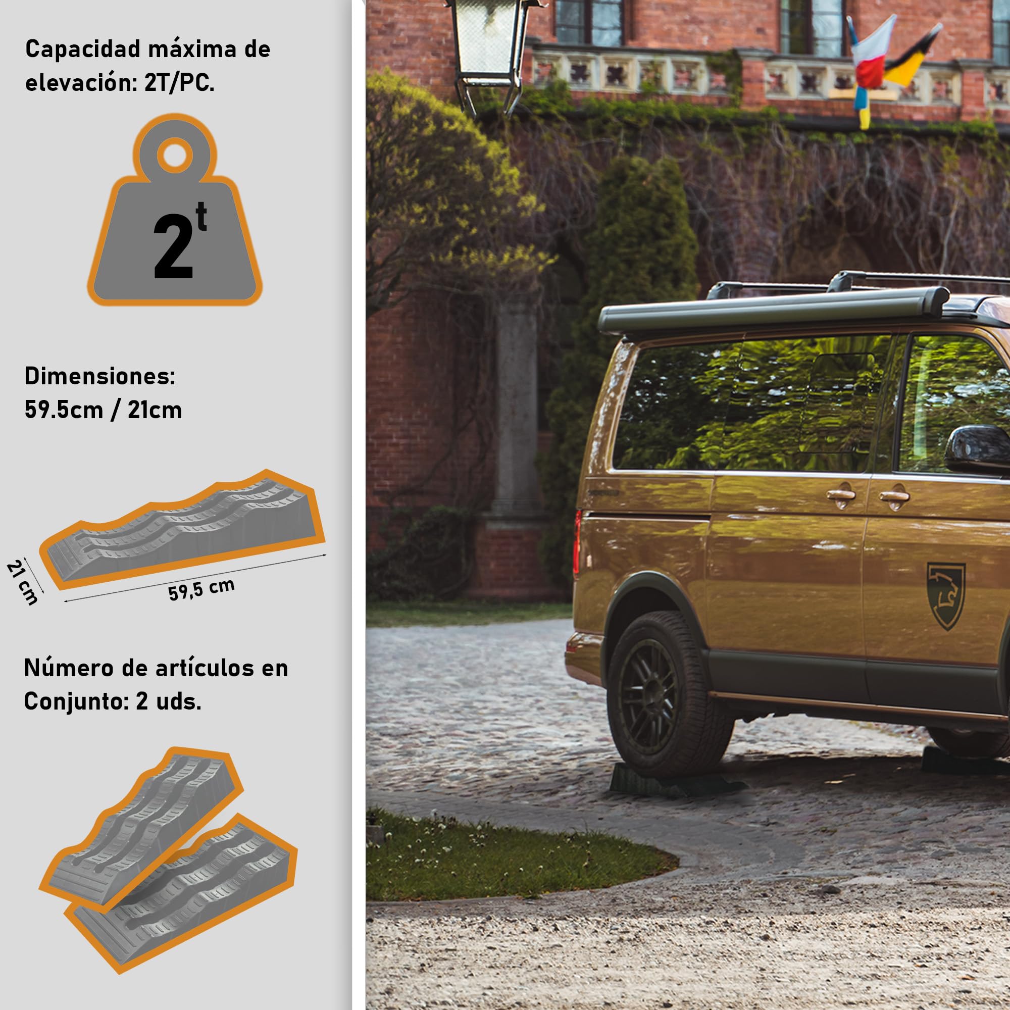 CHROMEMASTER | Rampas para Coches, Calzos Autocaravana, Calzos Camper, Cuñas Niveladoras Caravana | Dos Piezas en un Conjunto | Nivelan su Vehículo | Carga de hasta 4 Toneladas | Plástico Resistente