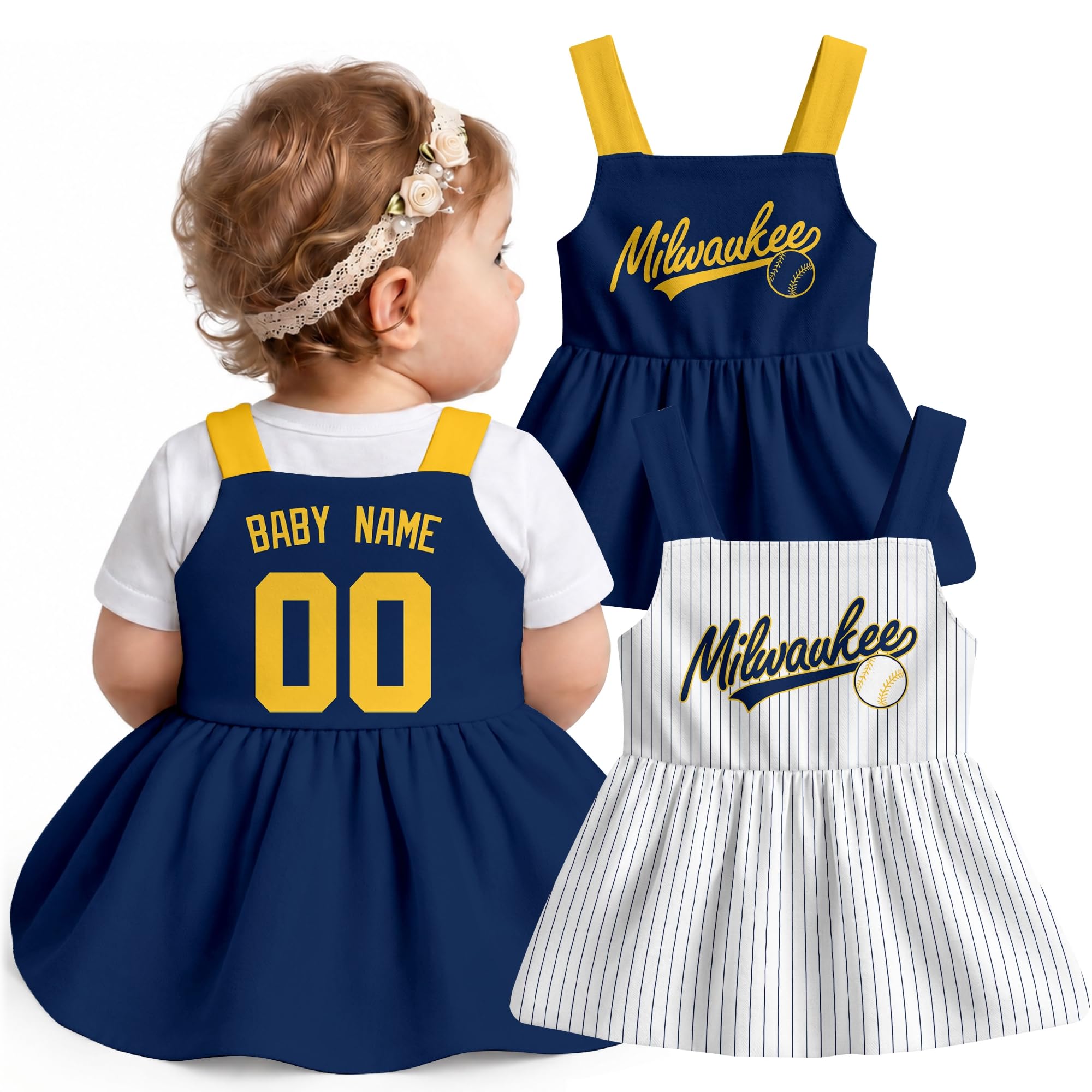 KREDE Baby Girl Clothes Custom Baby Strap Dress with Number Name for Baby Girl Gifts