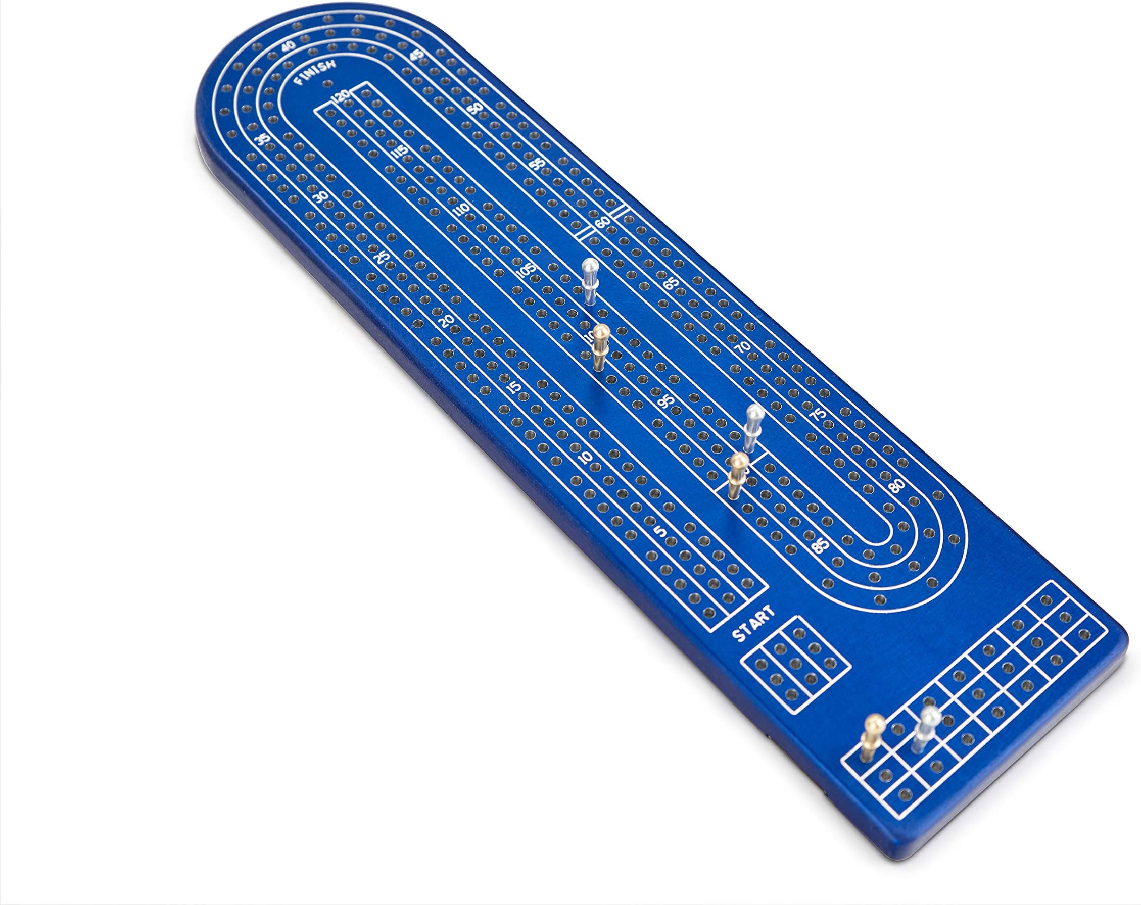 Quality Blue Cribbage Board by Gapple, Durable Aluminum Material, Precise Engraving, Gorgeous Anodized Finish, Color Variety, Metal Scoring Pegs and Convenient Peg Storage