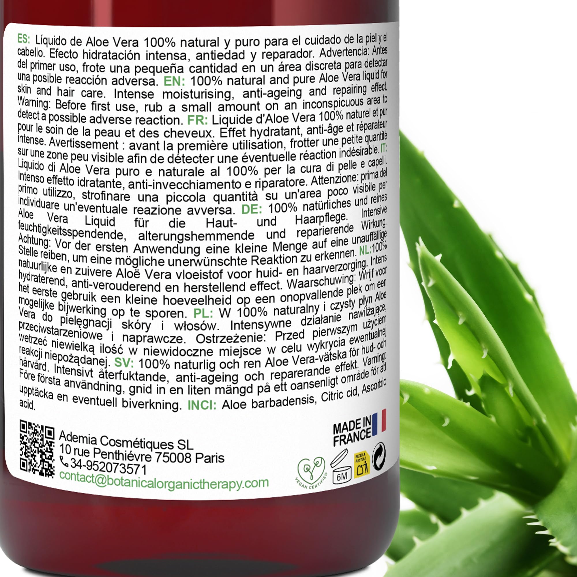 B.O.T cosmetic & wellness - Concentré d'Aloe Vera Bio Frais | 100% Naturel et Pur | Pressé à Froid | Soins et Hydratation de la Peau et Cheveux | Idéal pour Cosmétiques Maison, Taille: 5L