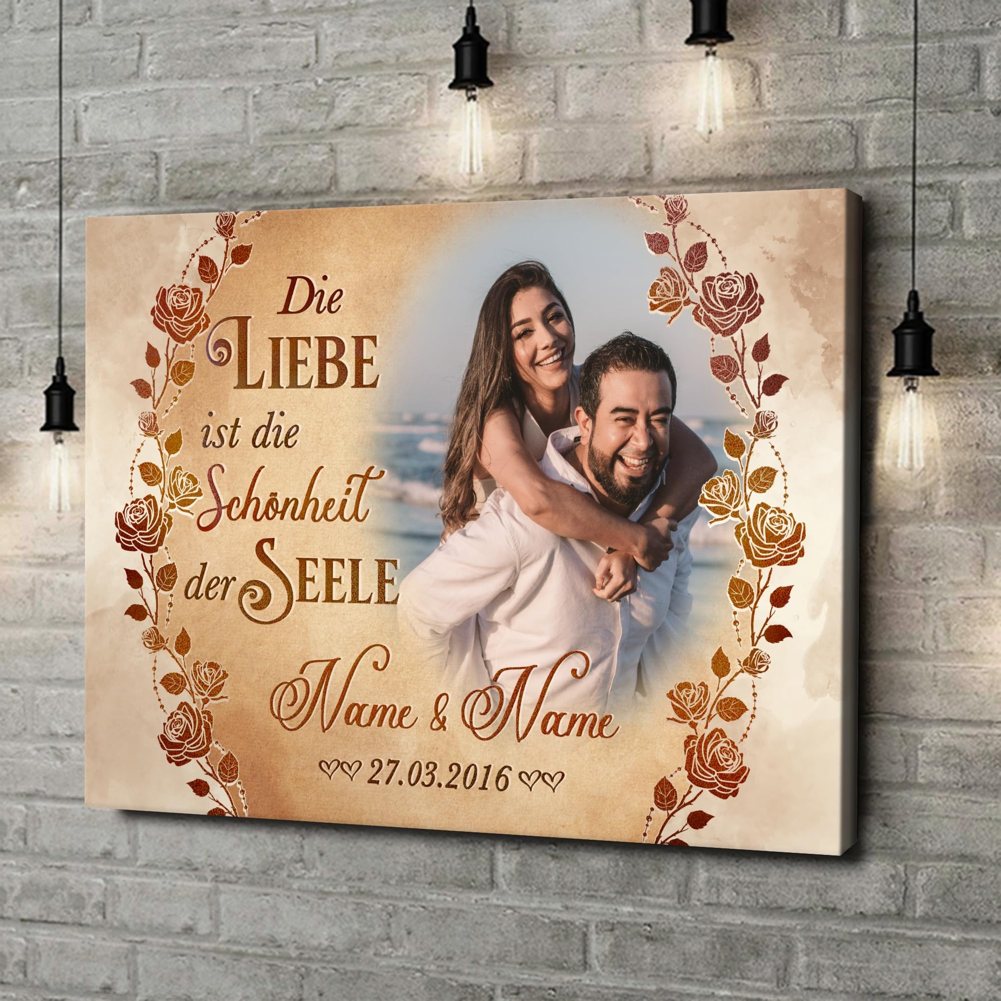 Liebesleinwand | Leinwand mit Foto, Namen und Datum | Wandbild gestalten eigenes Foto, Jahrestag Geschenk für Frauen und Männer | Seelenpartner