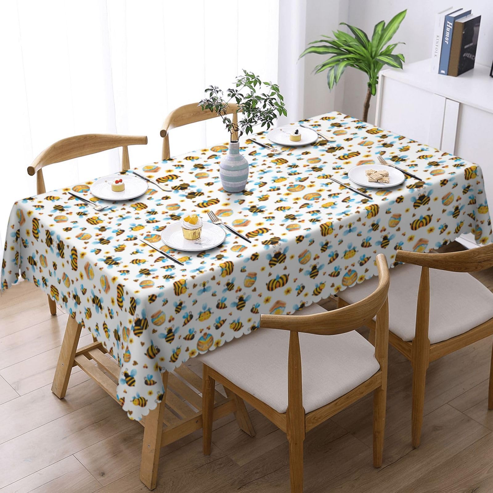 Tovaglia con motivo a ape in stile cartone animato, tovaglia formale per tutti i giorni, 137 x 182 cm, elegante festa festiva