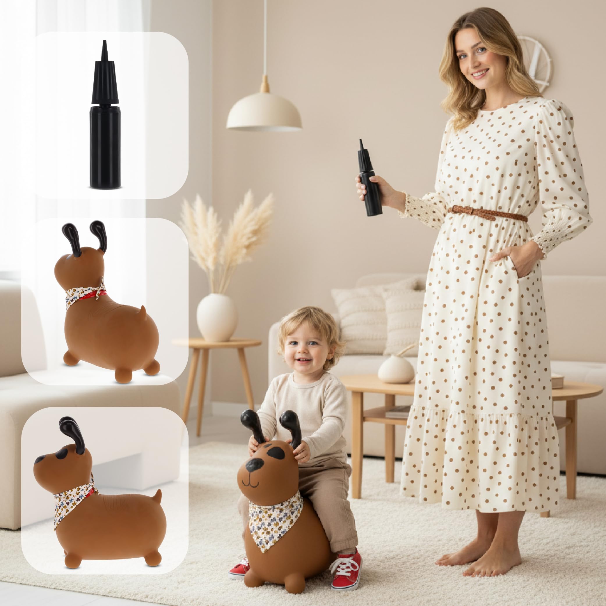 sun baby Saltador Hinchable para Niños hasta 45 Kg sin BPA, de 1 año, Pelotas saltarinas para niños (Perro marrón con Bandana)