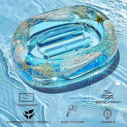 Miniatura 5 de FONMY Jabonera acrílica con barra de conchas naturales, bandeja para jabón de ducha para el hogar, camping, viajes, protector de jabón de parada