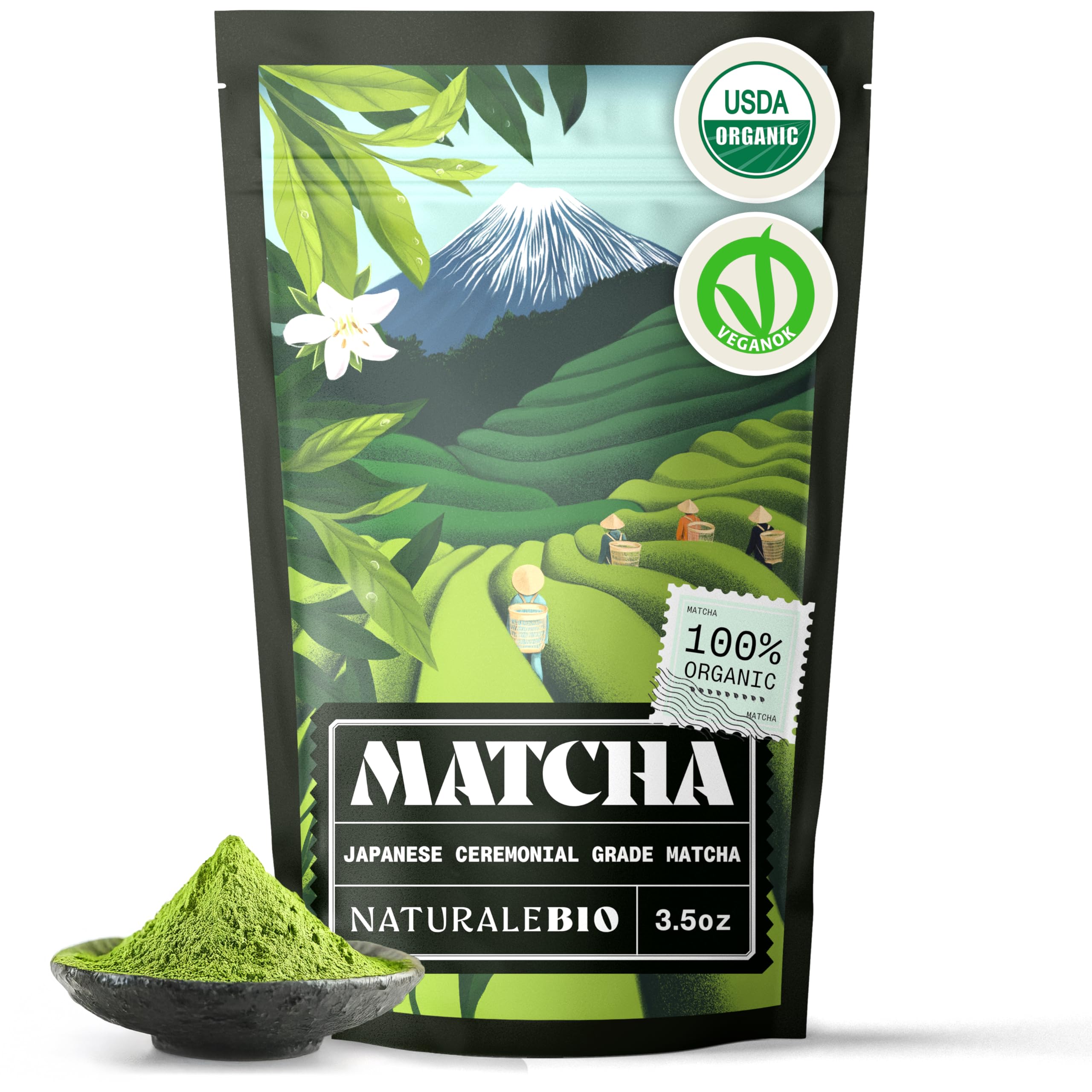 NaturaleBio Matcha Green Tea Powder Ceremonial Grade Organic 3 5 oz From Uji Kyoto for Traditional Japanese Tea