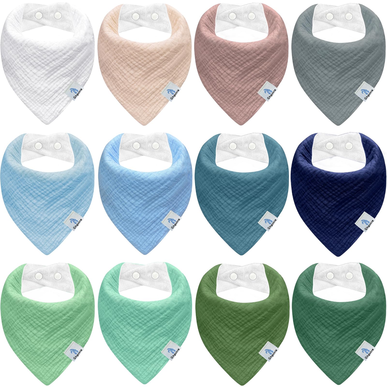 Ghguole 12 Stück Lätzchen Baby Dreieckstuch Baby,Musselin Halstuch für Junge und Mädchen,HalstücherBaby Bio-Baumwoll,Sabberlätzchen Super Saugfähige,Verstellb