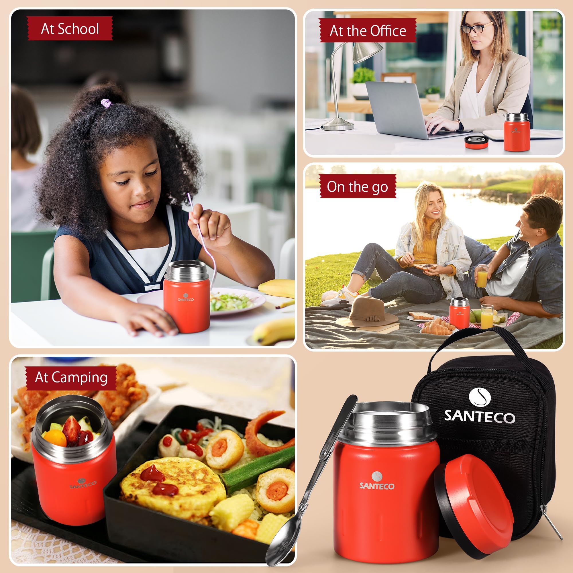 Boîte Isotherme En Acier Inox 500ml - Garde Le Chaud 6h/froid 12h - Avec Cuillère Et Sac - École, Bureau, Pique-nique