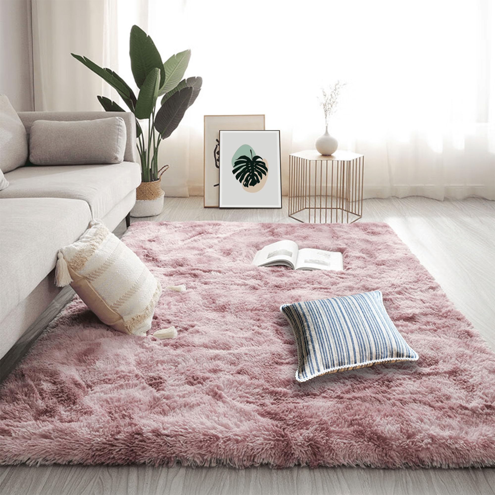 Tapis de chambre enfant rose pourpre poil long shaggy moelleux 140x140
